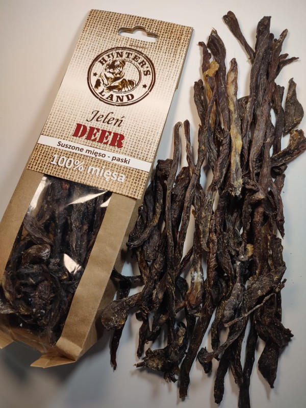 HUNTER'S LAND Suszone mięso 100% JELEŃ w paskach 80g