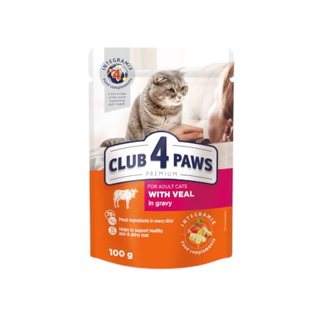 CLUB 4 PAWS PREMIUM ADULT CAT z cielęciną w sosie - saszetka 100g