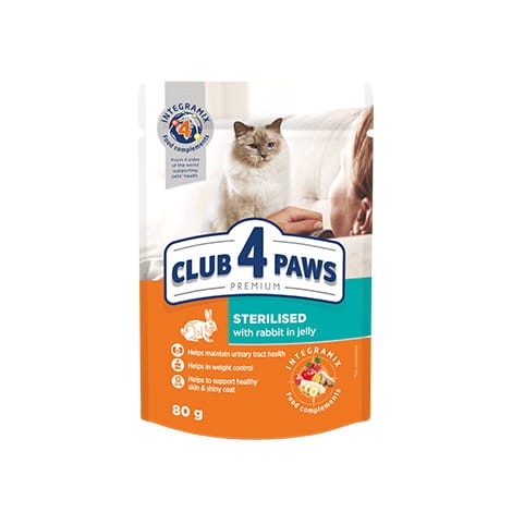 CLUB 4 PAWS PREMIUM ADULT CAT Sterilised z królikiem - saszetka 80g