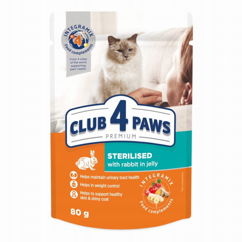 CLUB 4 PAWS PREMIUM ADULT CAT Sterilised z królikiem - saszetka 80g