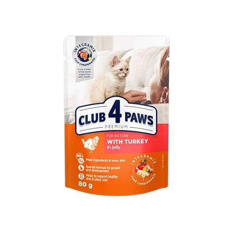 CLUB 4 PAWS PREMIUM KITTEN z indykiem w galaretce - saszetka 80g