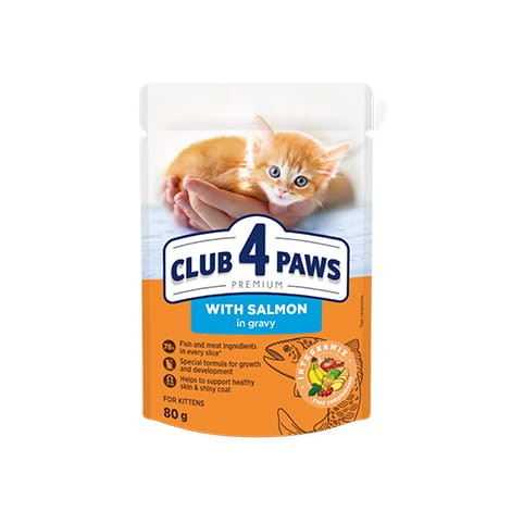 CLUB 4 PAWS PREMIUM KITTEN z łososiem w sosie - saszetka 80g