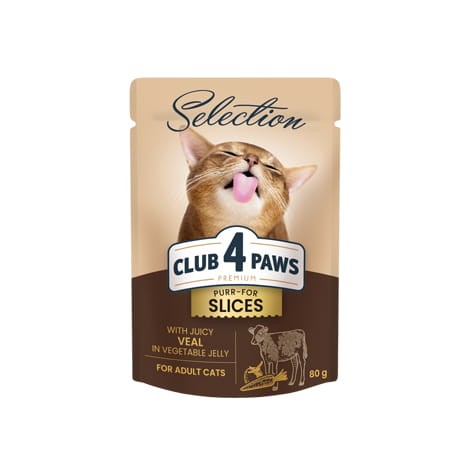 CLUB 4 PAWS PREMIUM ADULT CAT kawałki cielęciny w warzywnej galaretce - saszetka 80g