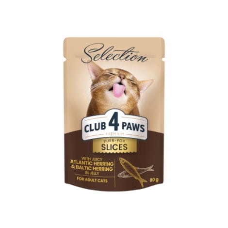 CLUB 4 PAWS PREMIUM ADULT CAT Kawałki ze śledziem i szprotkami w galaretce - saszetka 80g