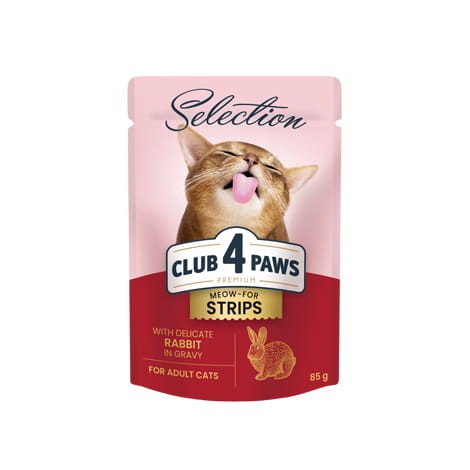 CLUB 4 PAWS PREMIUM ADULT CAT Paski z królikiem w sosie - saszetka 85g
