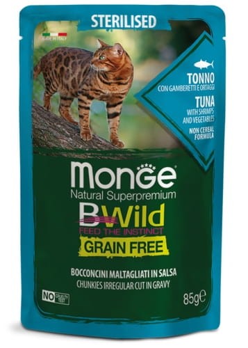 Monge Cat BWild Grain Free Tuńczyk z krewetkami i warzywami w sosie 85g
