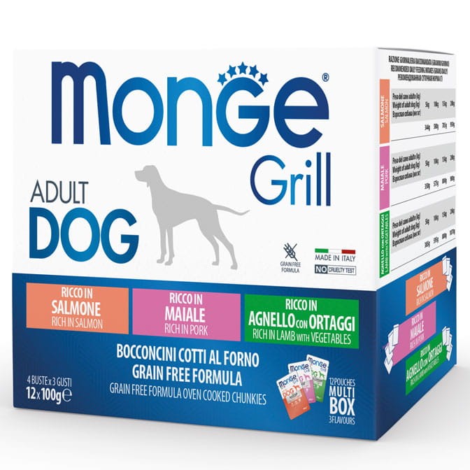 Monge Dog Grill Multi Box Salmon/Pork/Lamb 12x100g