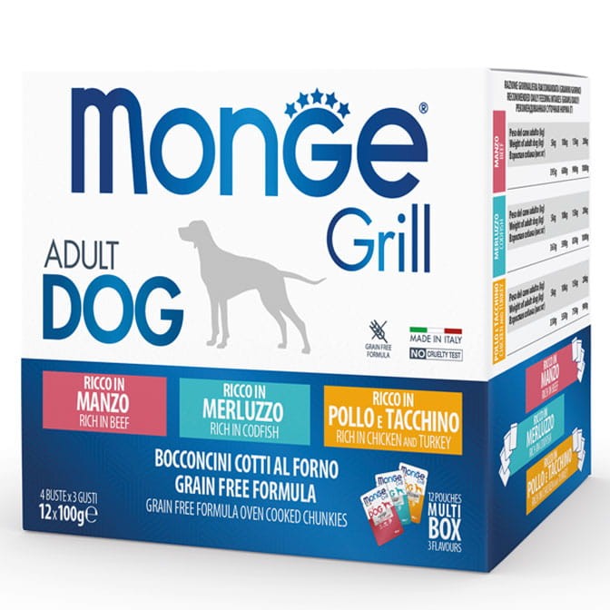 Monge Dog Grill Multi Box Beef/Codfish/Chicken 12x100g