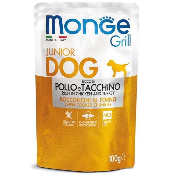 Monge Dog Grill Puppy kawałki z kurczakiem i indykiem 100g