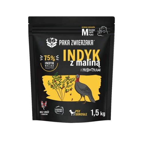 Paka Zwierzaka Indyk z maliną i prebiotykami "M" 1,5kg