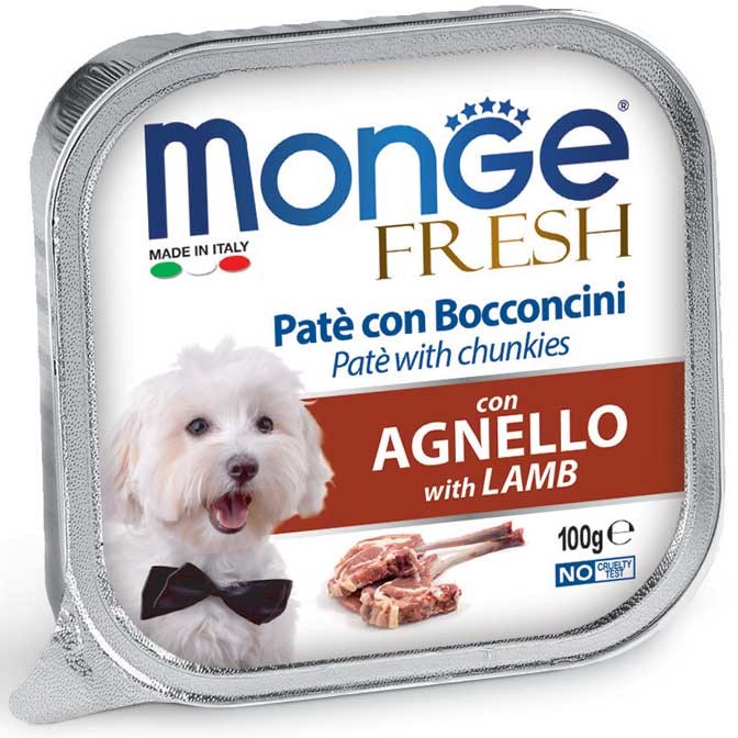 Monge Dog Fresh pasztet i kawałki jagnięciny 100g