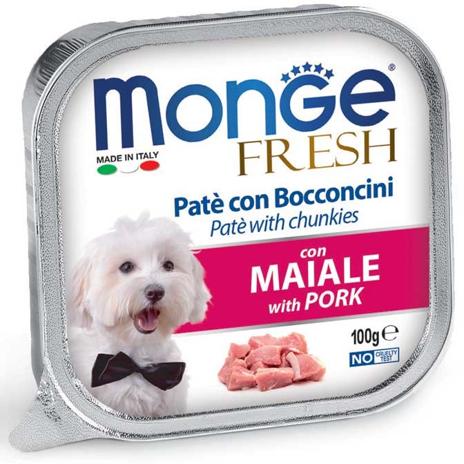 Monge Dog Fresh pasztet i kawałki wieprzowiny 100g