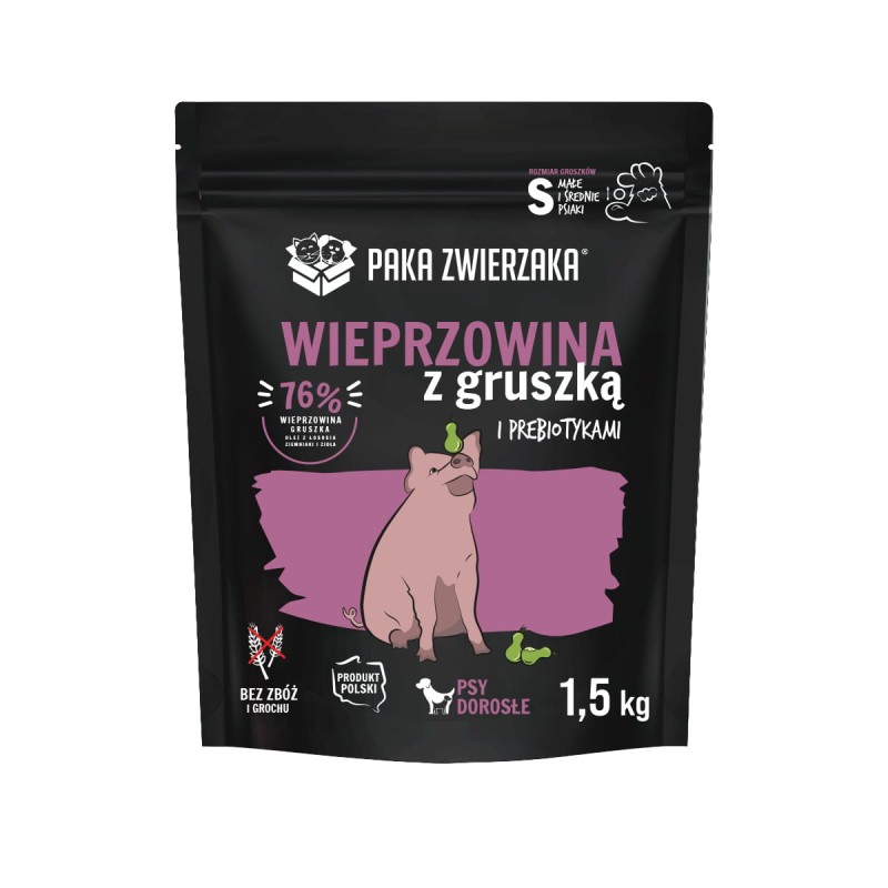 Paka Zwierzaka Wieprzowina z gruszką i prebiotykami "S" 1,5kg