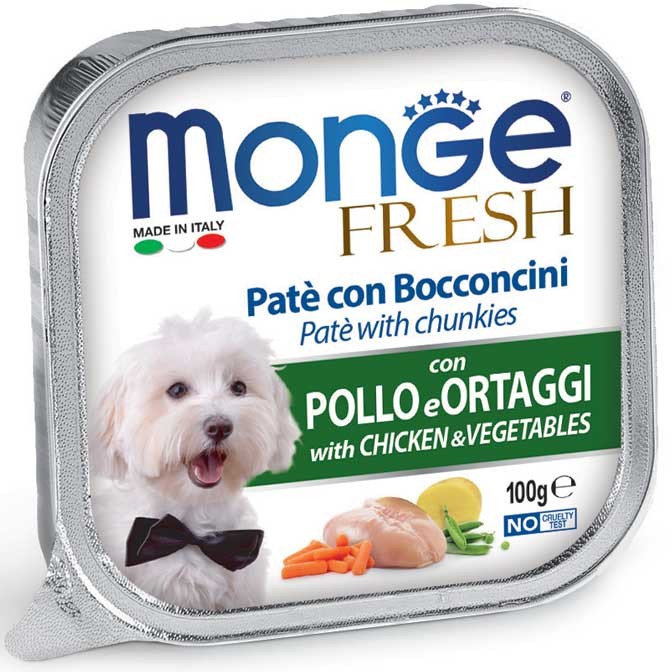 Monge Dog Fresh pasztet i kawałki kurczaka z warzywami 100g