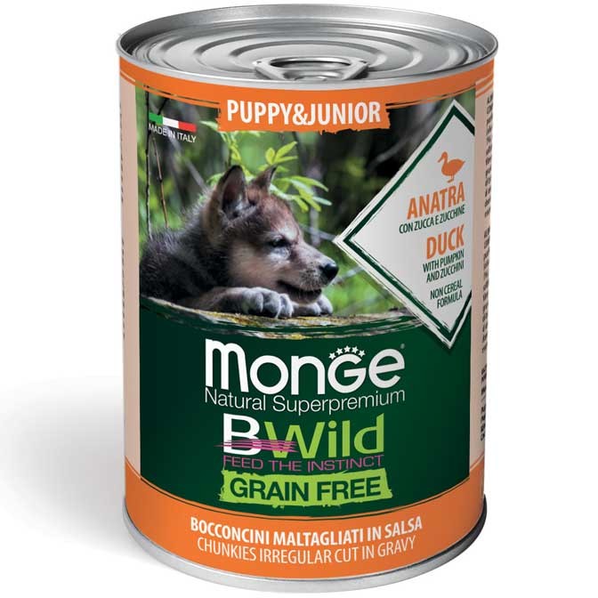 Monge BWild Puppy & Junior Kaczka z dynią i cukinią 400g