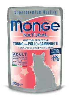 Monge Cat Tuńczyk i kurczak z krewetkami w galarecie 80g  